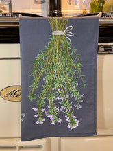 Load image into Gallery viewer, Basil & thyme tea towel - dark background