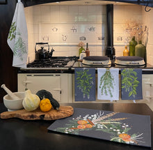 Load image into Gallery viewer, Rosemary & mint tea towel - dark background