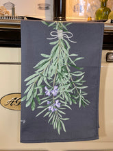 Load image into Gallery viewer, Rosemary & mint tea towel - dark background