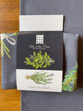 Load image into Gallery viewer, Basil & thyme tea towel - dark background