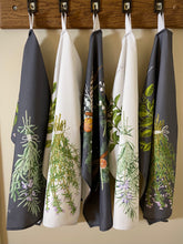 Load image into Gallery viewer, Basil & thyme tea towel - dark background