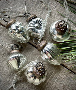 6 Silver Beaded Baubles