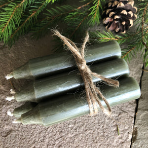 6 forest green rustic candles