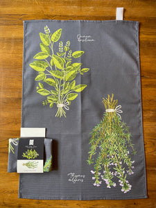 Basil & thyme tea towel - dark background