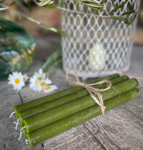 6 Long rustic dinner candle - dark olive green