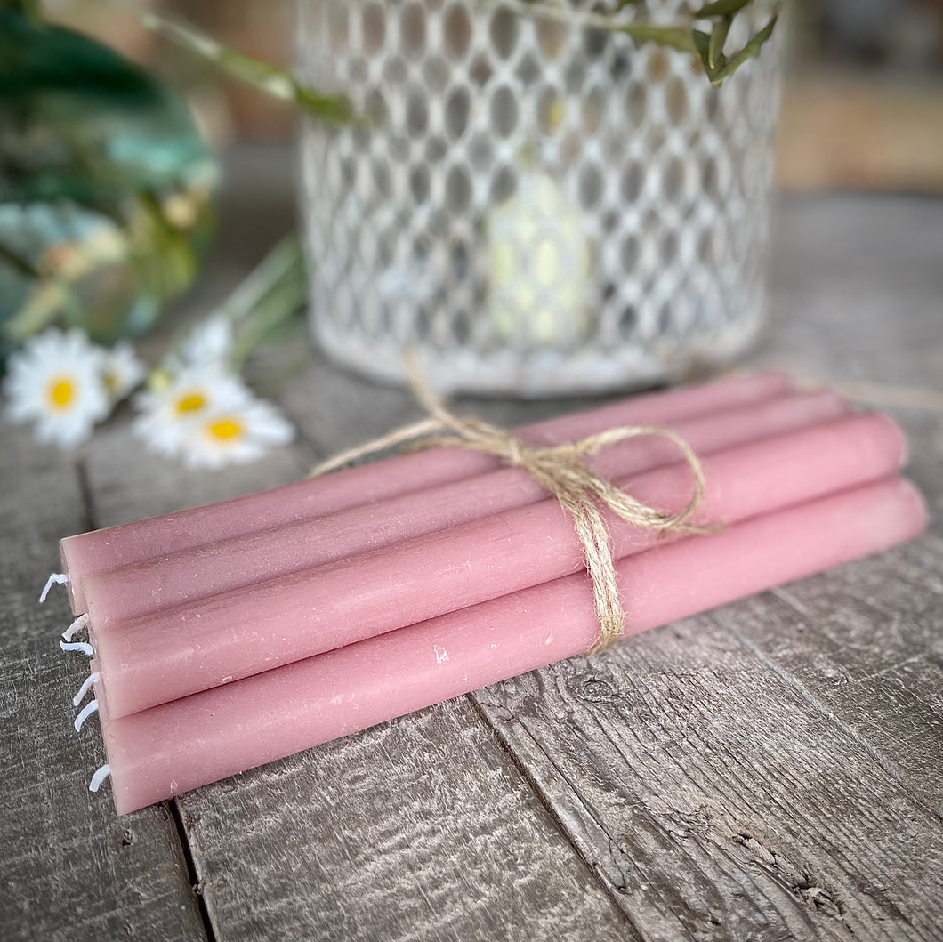 6 Long Rustic dinner candle - old rose