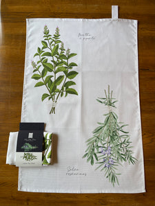 Rosemary & mint tea towel - light background