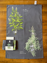 Load image into Gallery viewer, Rosemary &amp; mint tea towel - dark background
