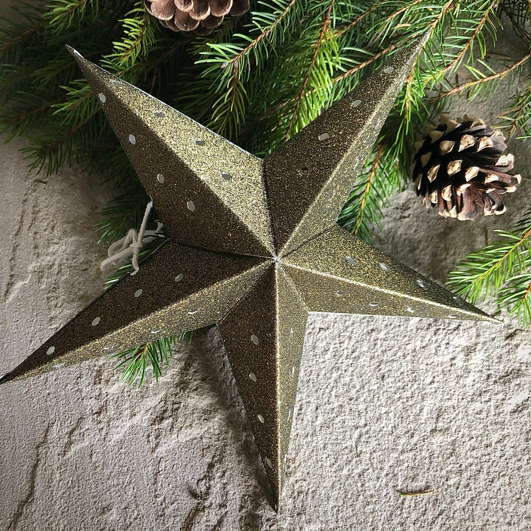 Large Vintage paper star - moss glitter