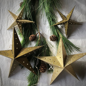 Small vintage paper star - moss glitter