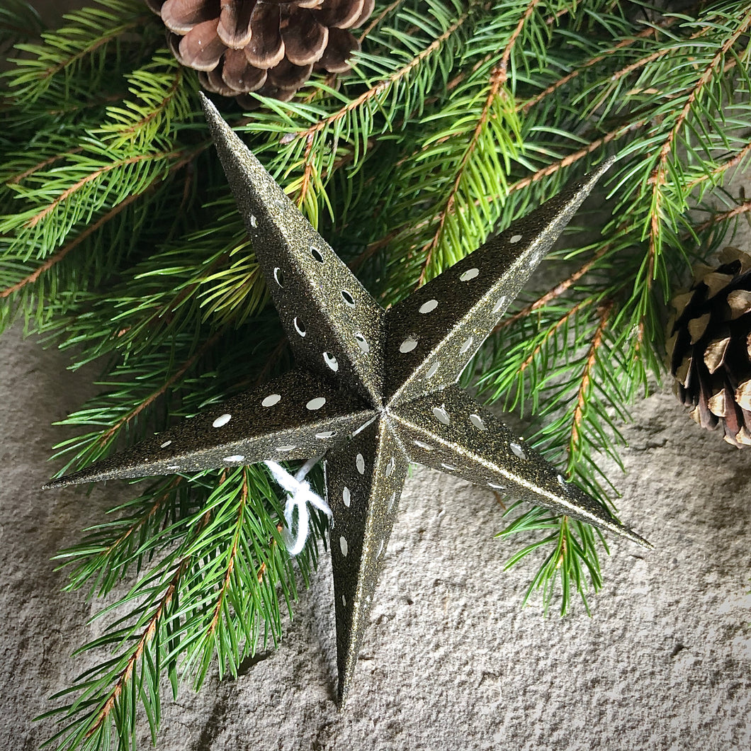 Small vintage paper star - moss glitter