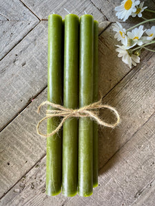 6 Long rustic dinner candle - dark olive green