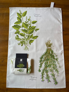 Basil & thyme tea towel - light background